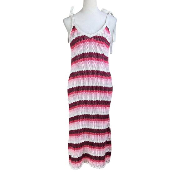 Zara Red Pink White Ombre Chunky Knit Adjustable Spaghetti Strap Maxi Dress - Picture 1 of 10